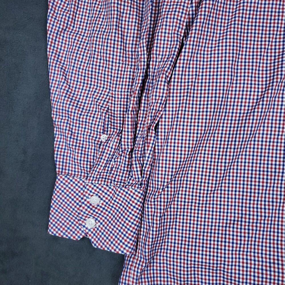 J.Hilburn Shirt Mens 3XL Red White Blue Gingham Long Sleeve Dress Shirt Classic - Picture 8 of 16